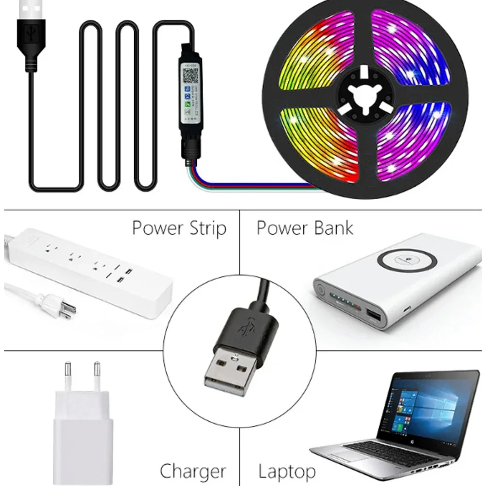 USB RGB LED Strip Lights 5V App Control 3-Key Remote TV PC Desk Ambience Bias